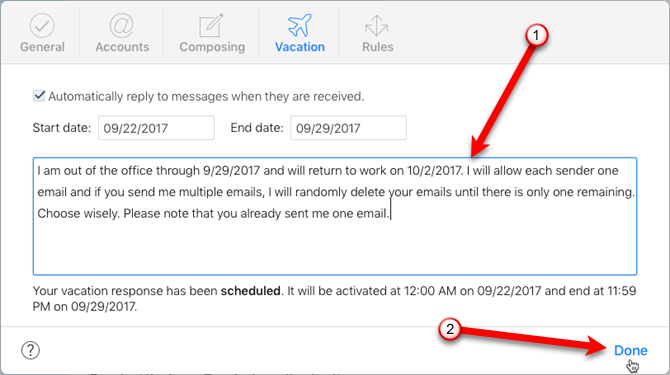set up automatic email reply on my mac for one address only version 8.2 (2104)